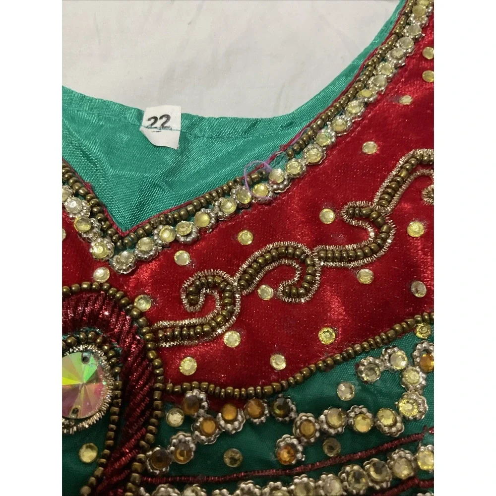 Flare Dress Girls Teal  Floral Embellished Sheer‎ Rhinestone India See Pictures